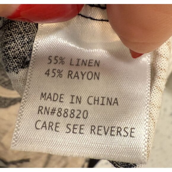 Nicole Miller New York Womens XL Black Beige Floral Linen Blouse Office Casual - Picture 6 of 8